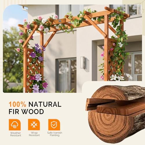 vingli wooden garden arbor with planter, wedding arch, close-up detail