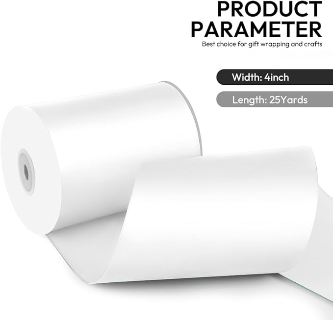 4 Inch 25 Yard Wide Satin Ribbon White, Solid Fabric Large Ribbon Roll for Cutting Ceremony Wedding Opening Party Decoration, Chairs, Sewing, Festival Pageant Sashes