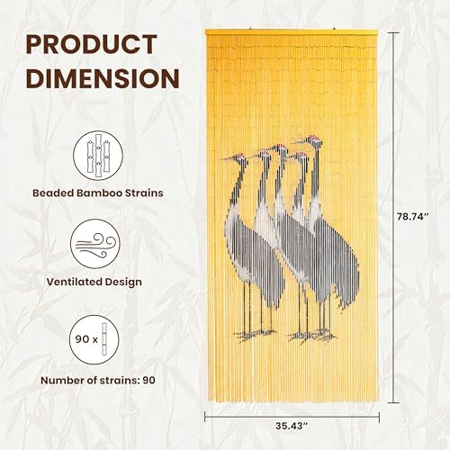 five cranes beaded bamboo curtain 35.4" x 78.7" shown in use