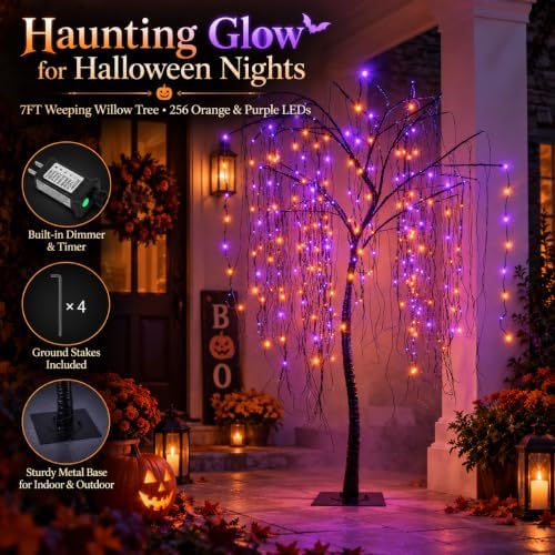 7 ft halloween lighted willow tree 256 led shown in use