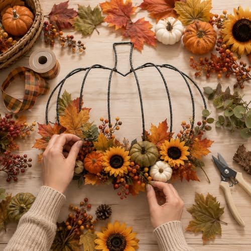 hotop 7 pcs pumpkin wreath frame metal wire, close-up detail