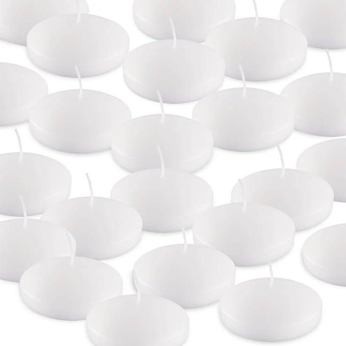 Set of 24， 3-inch Floating Candles, White Smoke-Free and odorless, Burning continuously for 8-9 Hours, Suitable for Valentine's Day, Weddings, Holidays, Home Decoration