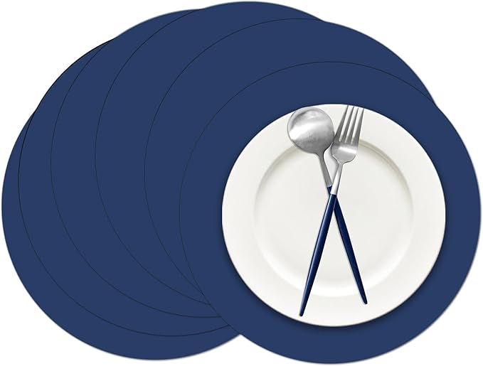 50 Pieces Navy Blue Paper Place Mats Blue Round Disposable Table Mats Decorative Placemats for Wedding Bridal Shower Navy Blue Birthday Party Dining Decor