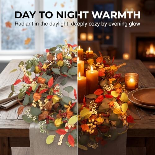 fall eucalyptus lantern pods wreath 22 inch front, view 9