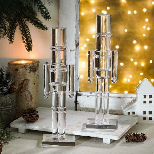 thyle 2 pack acrylic christmas nutcracker set, clear showing dimensions