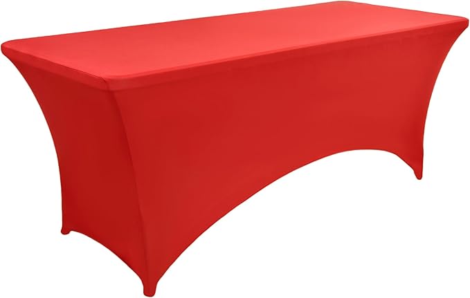 6-Pack 6ft Red Spandex Table Covers for Rectangle Standard Folding Tables - Wrinkle Resistant Stretch Tablecloths - Ultimate Fitted Table Protector for Parties, Trade Shows, Wedding