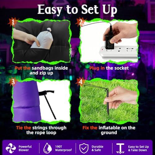 6ft rotating halloween inflatables outdoor witch, 360° swivel showing dimensions