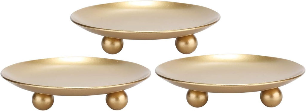 Iron Plate Candle Holder, Gold, Decorative Iron Pillar Candle Holder, Set of 3,Candle Stand for Wax Candles