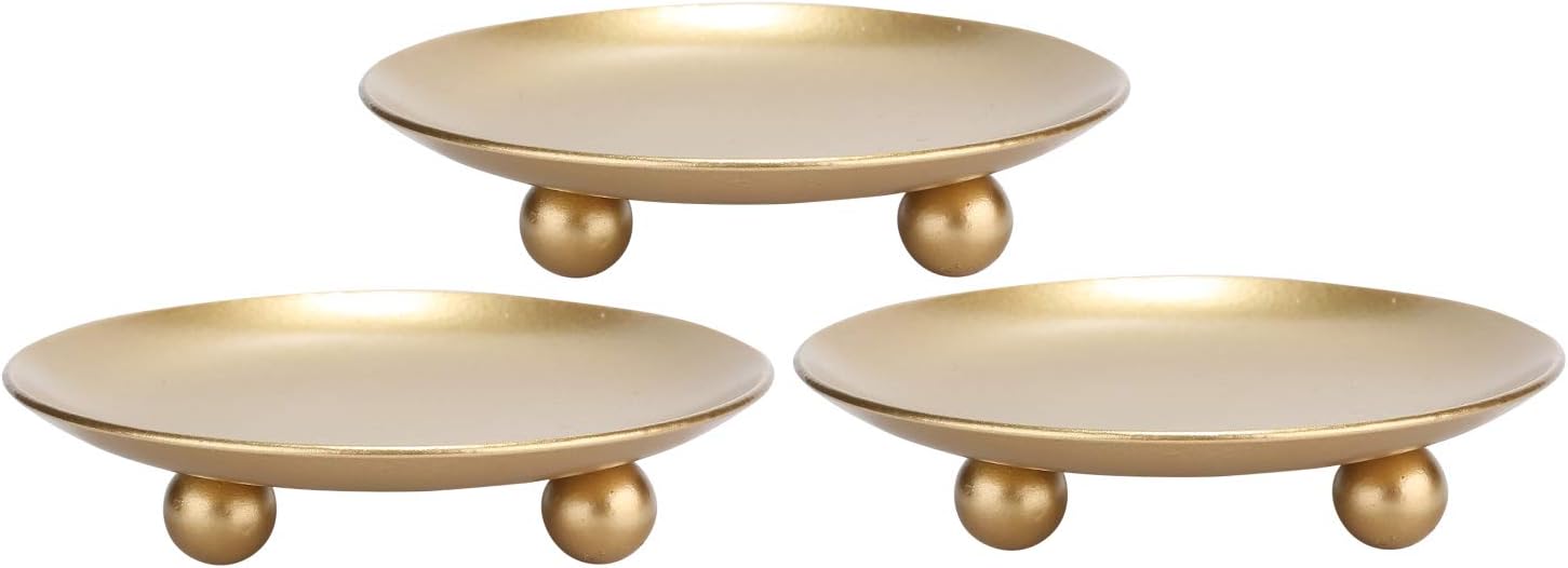 Iron Plate Candle Holder, Gold, Decorative Iron Pillar Candle Holder, Set of 3,Candle Stand for Wax Candles