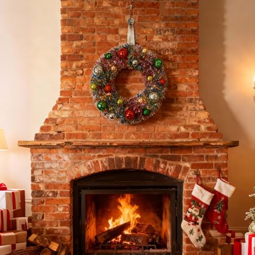16" christmas wreath for front door, christmas decoration, side view