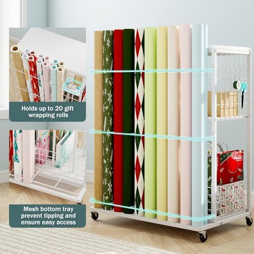 luckup rolling wrapping paper organizer cart – gift, side view