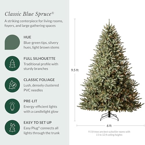 balsam hill 9.5ft pre-lit classic blue spruce, close-up detail