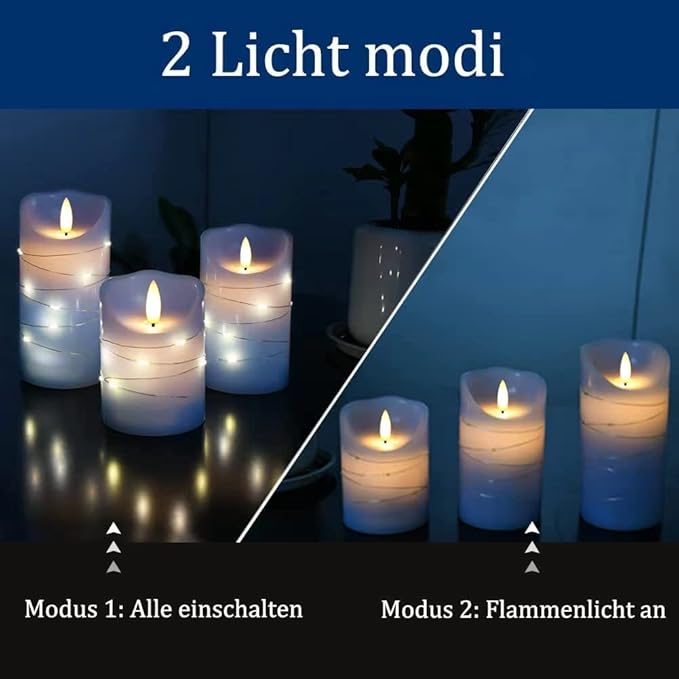 danip Sky Blue LED Flameless Candle with Embedded Starlight String, 3 LED Candles, 11 Key Remote Control, 24 Hour Timer Function, Dancing Flame, True Wax, Battery Powered. (Sky Blue)