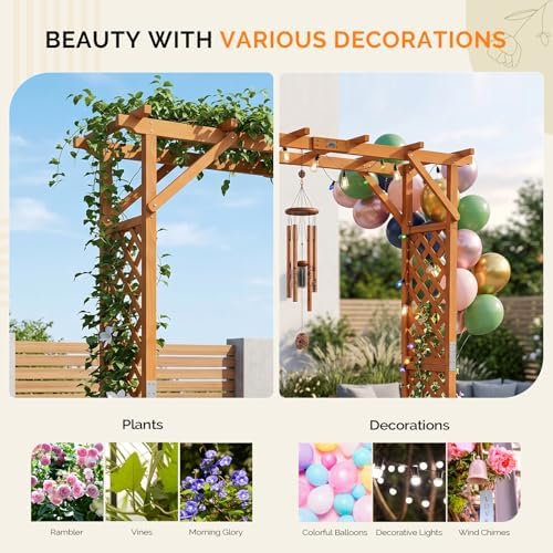 vingli wooden garden arbor with planter, wedding arch showing dimensions