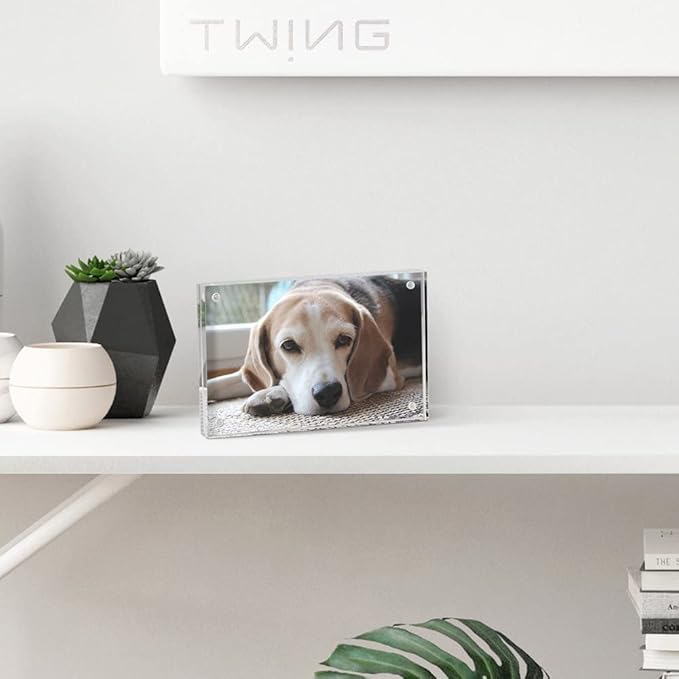 TWING Acrylic Frame 4x6,Magnet Double Sided Picture Frame,12 + 12MM Plexiglass Clear Picture Frames Desktop Acrylic Photo Frame 6 by 4,Gifts Ideal
