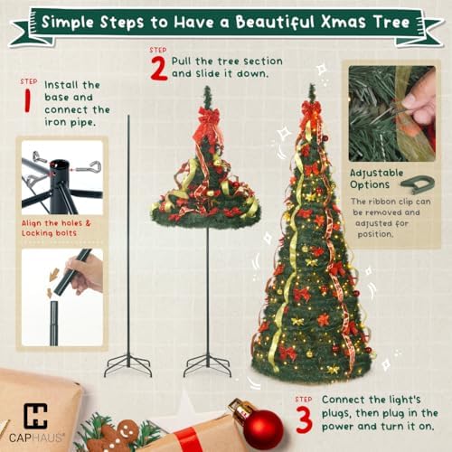caphaus 6ft pop up christmas tree with 300 on a desk or shelf
