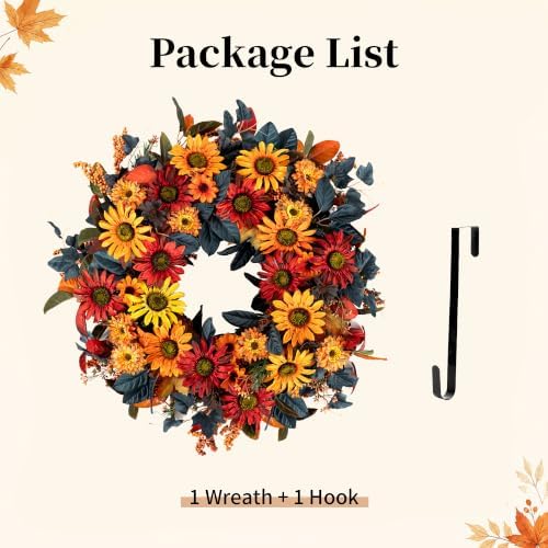 blosmon 24in fall wreaths for front door, sunflower, view 9
