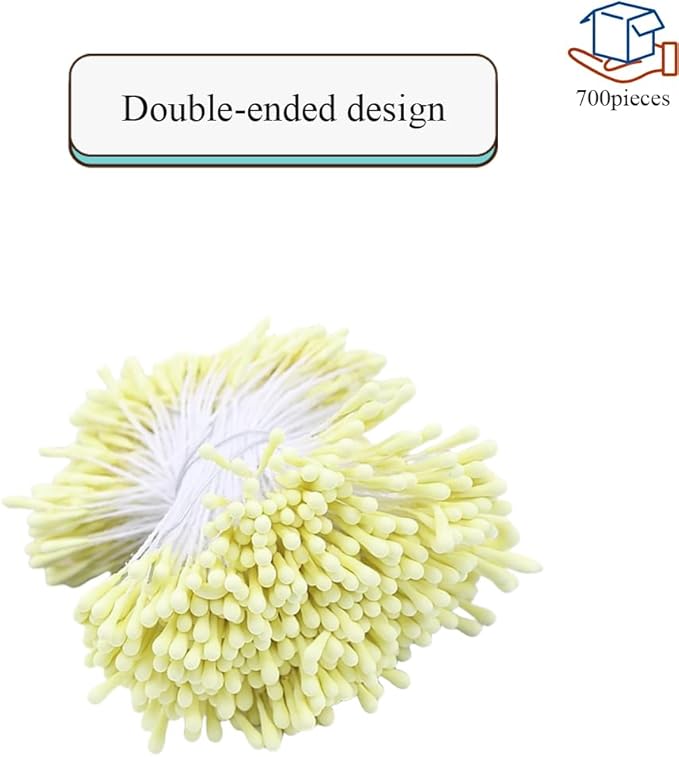 HAHIYO 700Pcs 2mm LightYellow Matte Double Head Flower Stamen Pistil for Flower Making Scrapbook Decoration - Handmade Artificial Flower Pistil Matt-Like Floral Stamens Flowers Pollen Stamen
