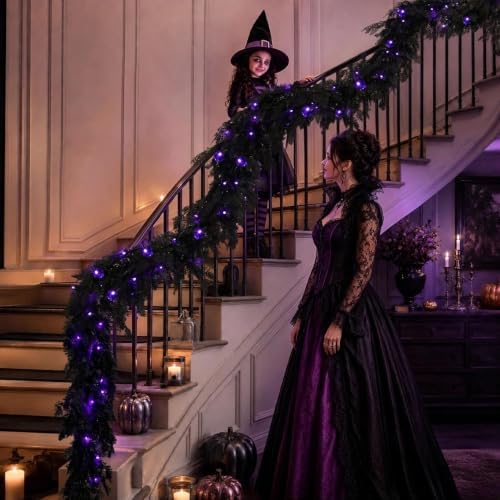 pre-lit halloween garland 9ft decorations black real touch, package contents