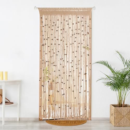 bechaeo boho macrame bead curtain for door window, close-up detail