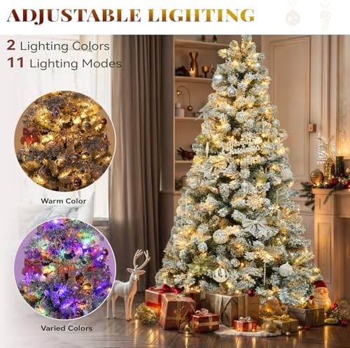 yitahome prelit snow flocked artificial full christmas tree, side view
