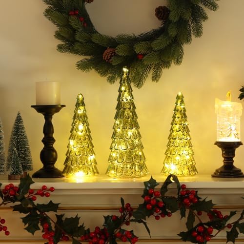 phitric christmas decorations indoor, 3 pcs sparkling glass on a desk or shelf