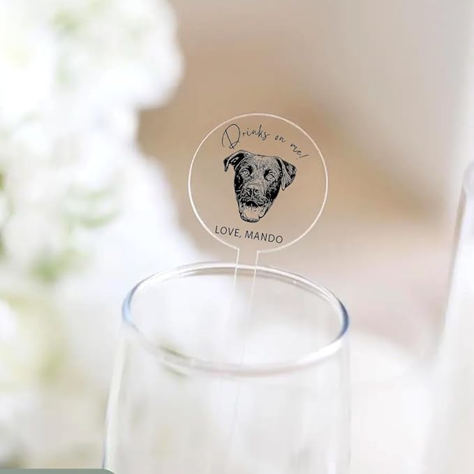 Coolslove Personalized Wedding Dog Stir Sticks, Custom Illustrated Pet Acrylic Cocktail Stirrers, Acrylic Cocktail Stirrers, Wedding Drink Sticks, Wedding Favors Decors Essentials Style 1