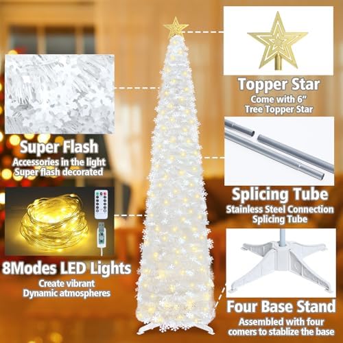 hmasyo 6 ft pop up tinsel christmas tree on a desk or shelf