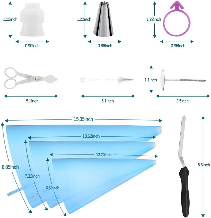Kasmoire 70 Pcs Cake&Cupcake Decorating Supplies Tips kit-48 Numbered Piping Tips & 6 Reusable Pastry bag with Pattern Chart - Flower Nail, Icing Spatula,Cleaning Brush, 6 Couplers & Icing Bag Ties