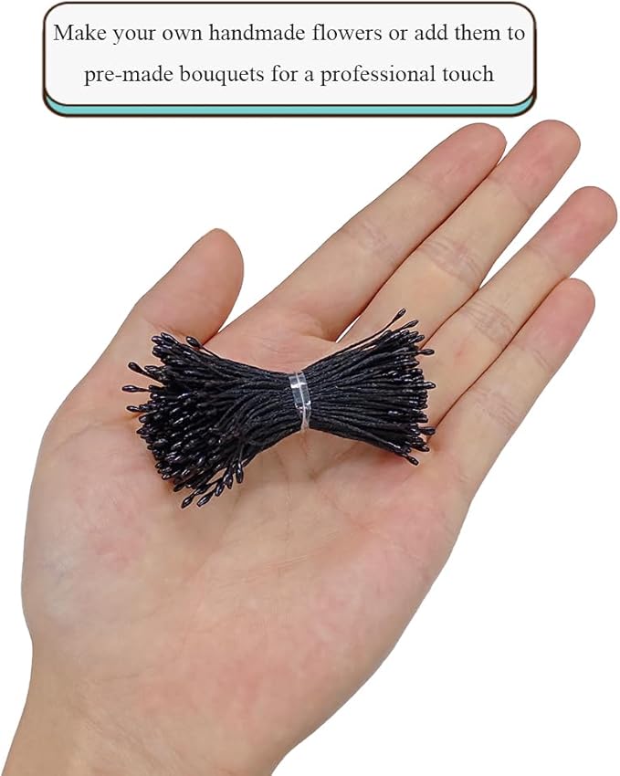 HAHIYO 1000Pcs 1mm Black Pearl Double Head Flower Pistil for Flower Making Scrapbook Decoration Mini Handmade Artificial Pistil Pearlized Floral Stamen Pollen