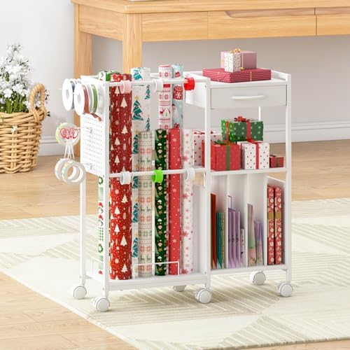 wrapping paper storage cart, rolling gift wrap station, view 9