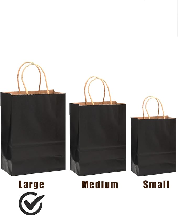 qiqee 50-Packs Black Paper Gift Bags with Handles Bulk 13"x10.3"x4.6" Large Size Party Favor Bags Multiple Uses