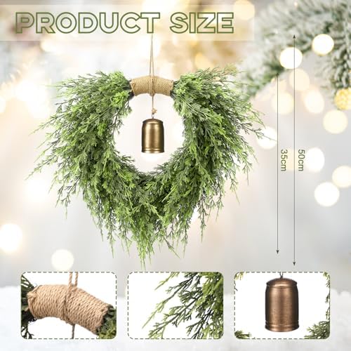 hungdao 21.6" christmas norfolk pine heart wreath with shown in use