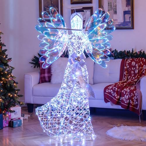 tangkula 5.2 ft christmas lighted iridescent angel with shown in use