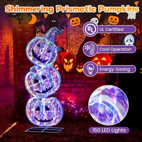 goplus 3.4 ft halloween decorations, light up stacked, close-up detail