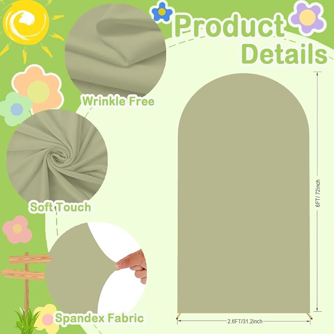Sage Arch Cover Green Wedding Arch Stand Covers 6FT Arched Backdrop Cover Spandex Arch Covers Stretchy Backdrop for Arch Wall Panels Chiara Back Drop Cover Baby Shower Party Decorations