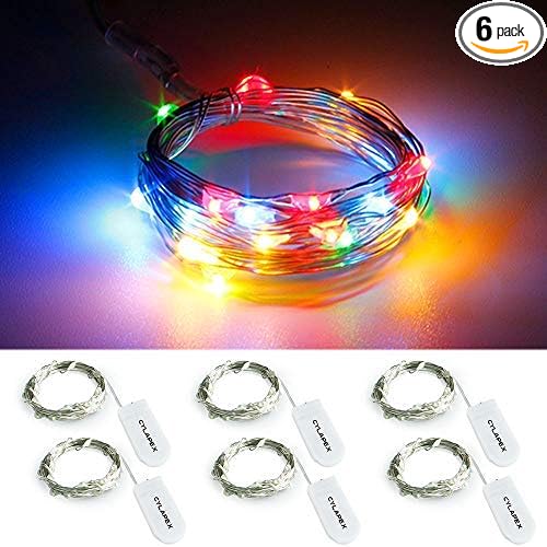 CYLAPEX 6 Pack Multicolor Fairy Lights String Battery Operated Fairy Lights Firefly Lights LED Starry String Lights 3.3ft 20 LEDs Silvery Copper Wire for Christmas DIY Decoration Costume Wedding Party