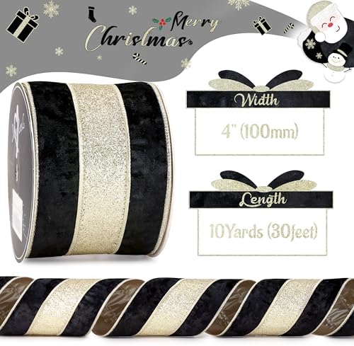 mayreel black crushed velvet ribbon wired 4 inch, side view