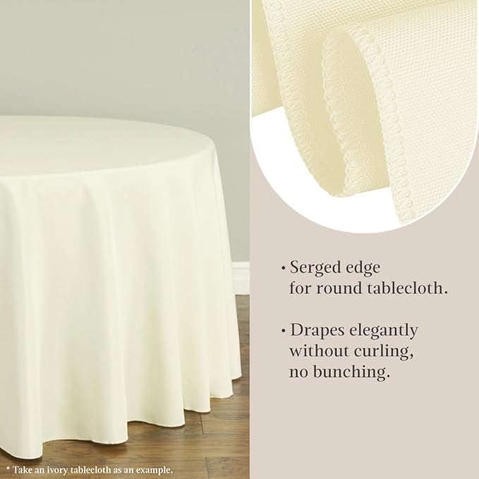 LTC LINENS 10 Pack 120 Inch Round Tablecloth Ivory for 60 Inch Round Table - Bulk Round Table Cover - Washable, Wrinkle Resistant Polyester Fabric Cloth for Wedding, Party
