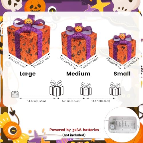 3 pieces lighted boxes halloween decorations, lighted gift shown in use
