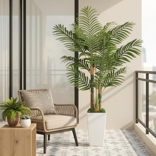 5ft artificial palm tree indoor plant，triple faux tropical showing dimensions