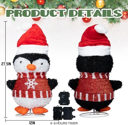mumtop lighted christmas penguin decoration with santa hat shown in use