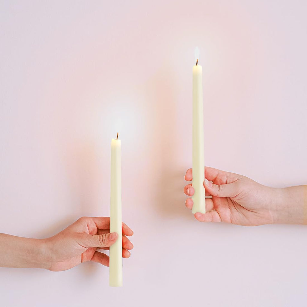 DEYBBY 8 inch Natural White Beeswax Taper Candles Set of 6, Smokeless and Dripless Pure Organic Beeswax Candles Bulk for Anniversary Wedding Dinner Home Decor Emergency Housewarming Gift, 6-7Hrs Burn