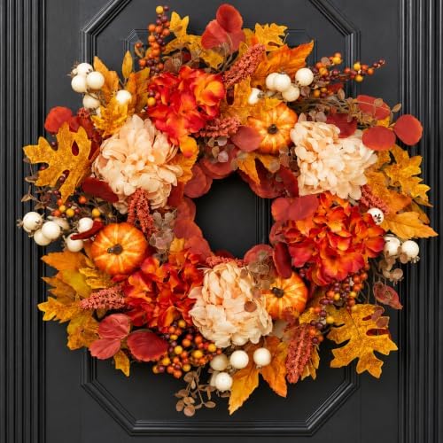 24 inch fall wreath for front door, artificial, main product view