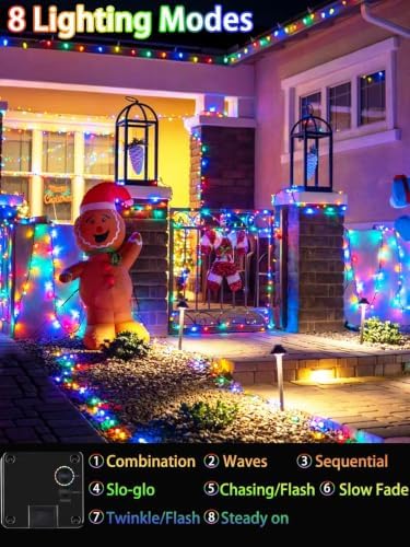 solar christmas lights outdoor, 4 pack 132ft solar showing dimensions
