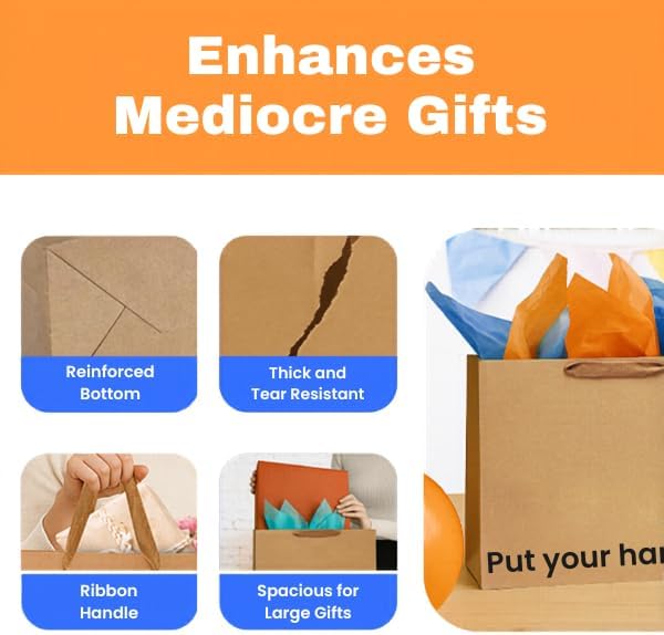 MilkToast Brands Funny Gift Bag, 16" x 6" x 12" Size, Put Your Hand Inside of Me, Large Kraft Paper Bag with Sarcastic Phrases, Funny Gift Bag for Mother's Day, Birthdays, Graduation