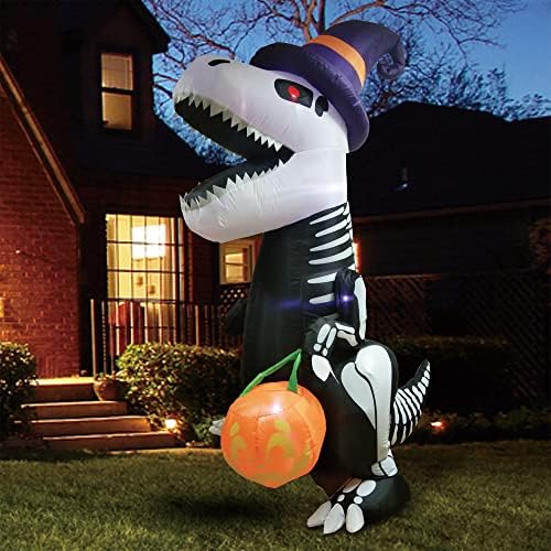 joiedomi 8 ft halloween inflatable skeleton dinosaur with, side view