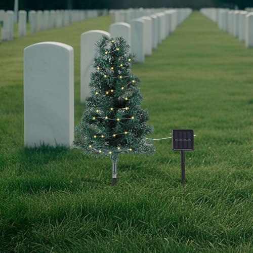 30 inch solar artificial christmas tree for cemetery on a desk or shelf