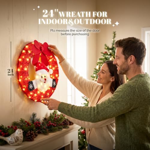 vingli 24 inch lighted christmas wreath with swinging on a desk or shelf