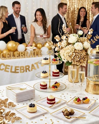 bucla 100pcs gold square plastic plates - 6inch, package contents